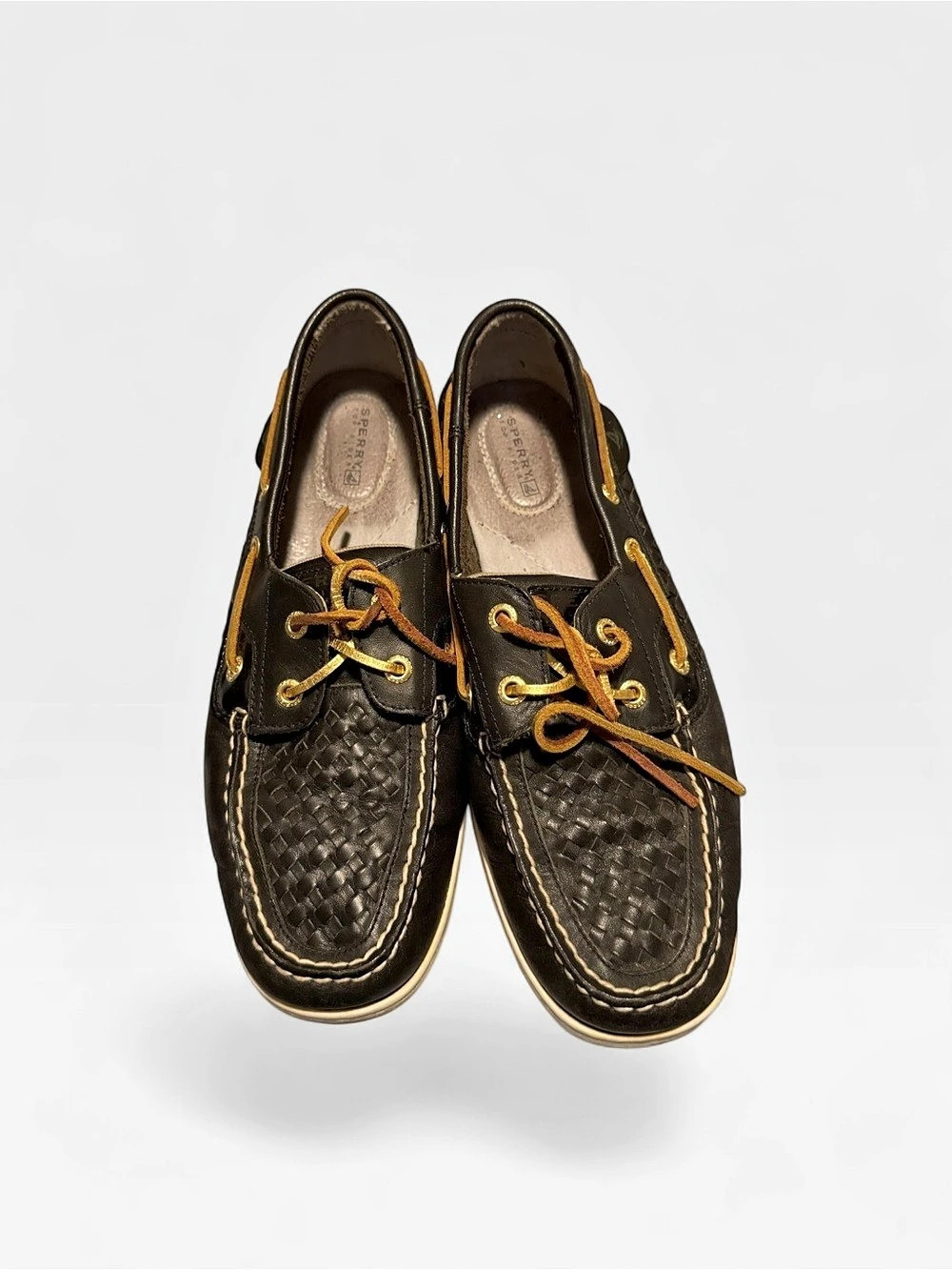 Sperry Authentic Original Woven Leather Boat Shoe Dark Navy and Brown US 9